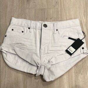 One Teaspoon White Jean Shorts Distressed Frayed Hem